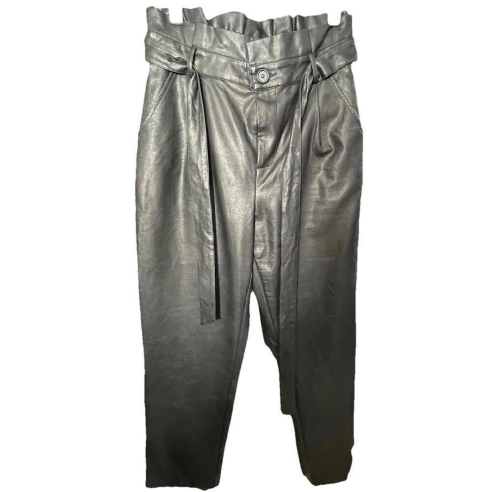 Le Lis Women’s Black Faux Leather Paperbag Trousers With Belt Size M